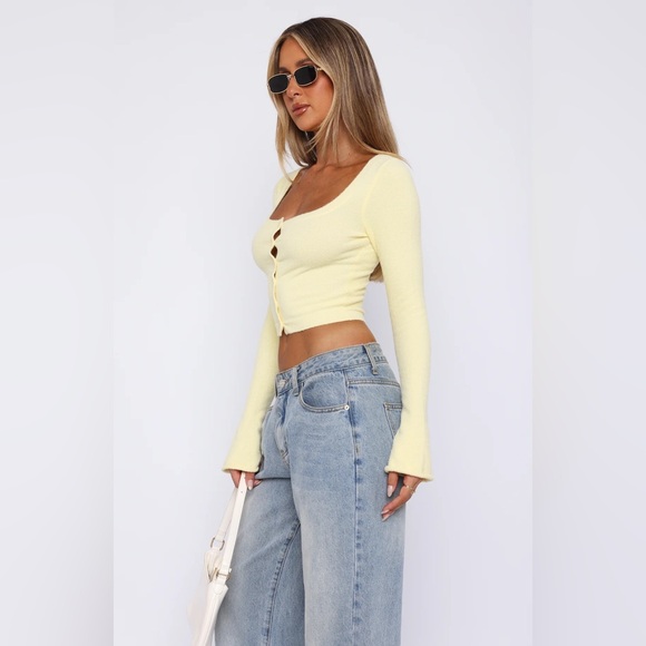 White Fox Boutique Going On Replay Long Sleeve Cardi Lemon Small - Picture 4 of 6